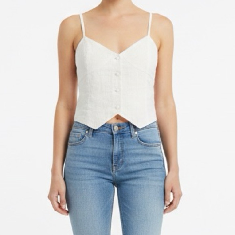 Love Tree Linen Button-Front Vest Camisole L